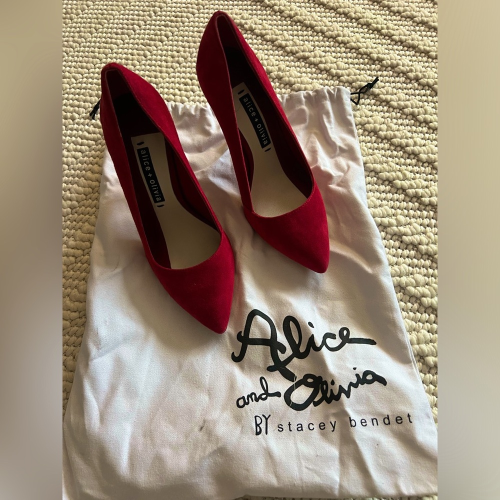 Alice and Olivia red suede heels